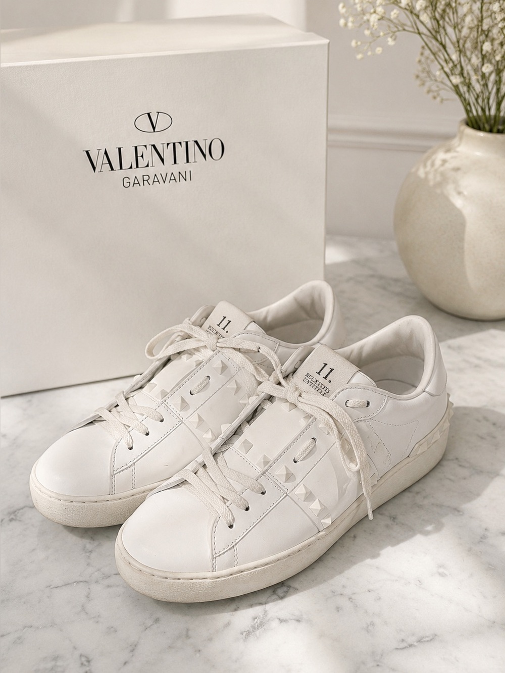 Valentino Garavani 11. Rockstud Untitled White Sneakers Size 38
